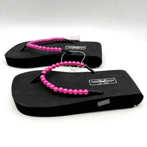 NWT Vintage 90s Y2K Xhilaration Platform Pink Pearl Strap Flip Flop Sandals 7 - Picture 7 of 16